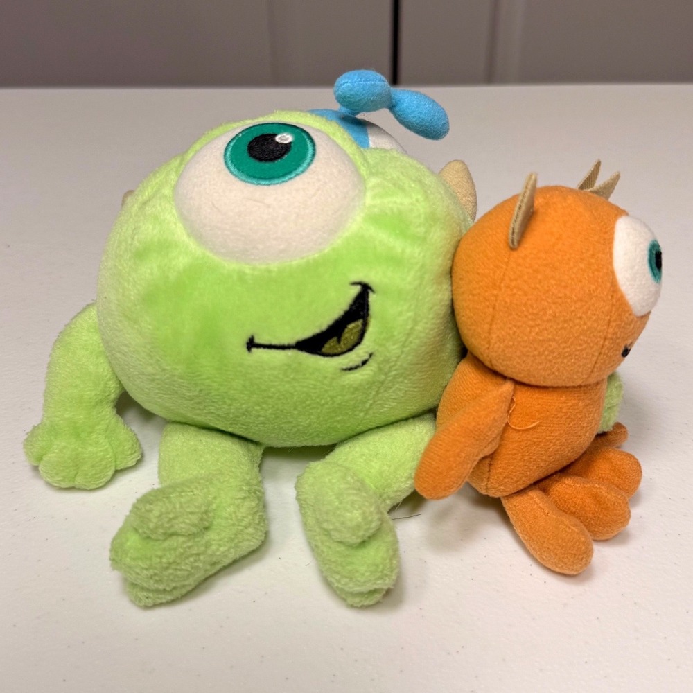 Vintage Disney Store Monsters Inc Mike Wazowski Holding Little Mikey Plush